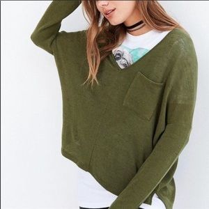 BDG Olive Green Oversized V-Neck Sweater